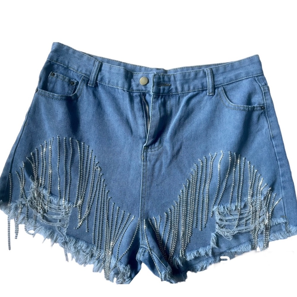 Rhinestone denim shorts